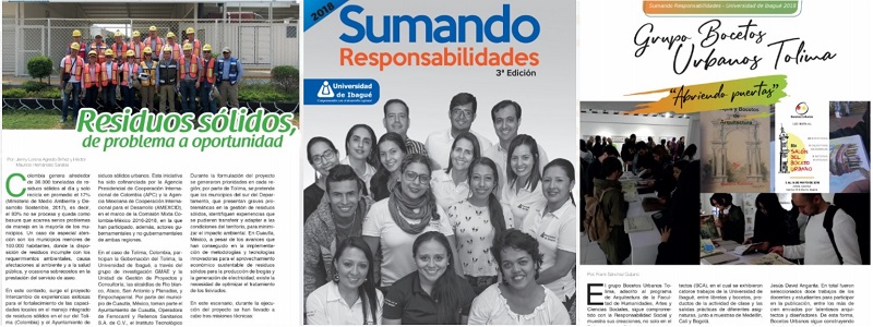 Revista Sumando responsabilidades, de la Dirección de Extensión de la Universidad de Ibagué, en su edición No. 3.